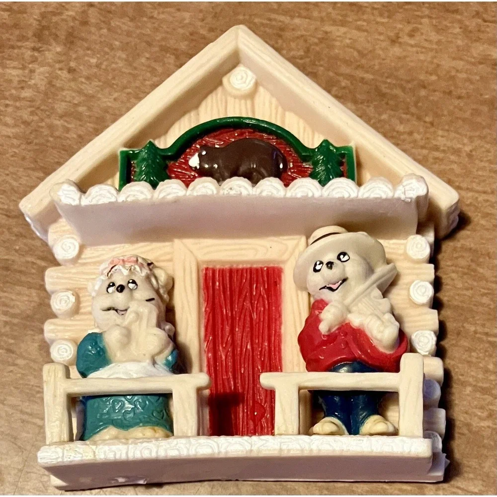 Nobel Hall Vintage Bear Log Cabin Refrigerator Magnet Set 3 Piece Fiddle Player